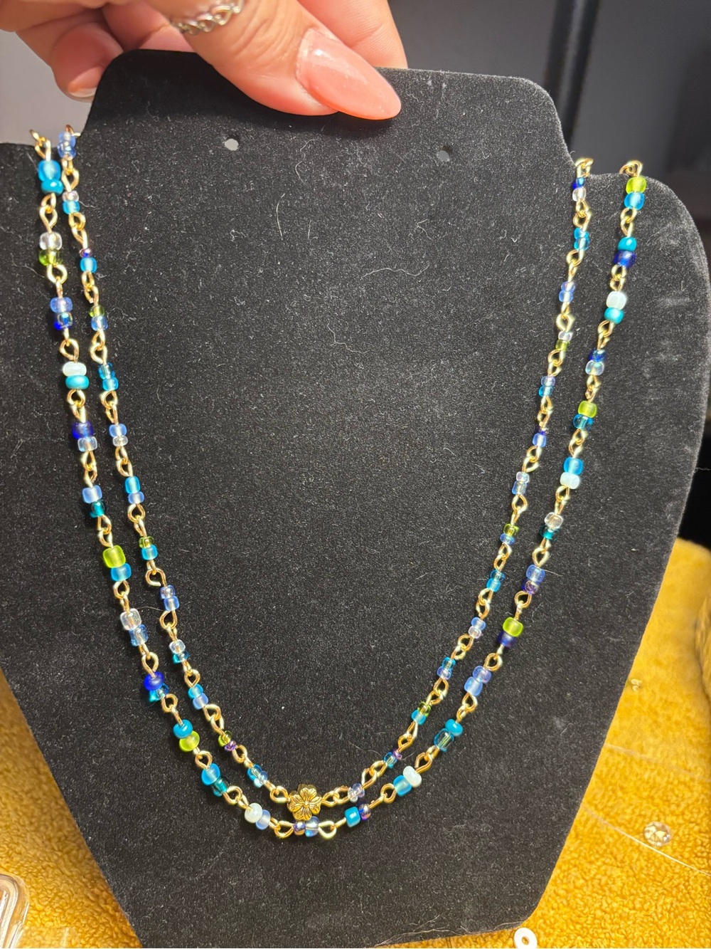 Gold-Tone Multicolor Beaded Double Strand Necklace